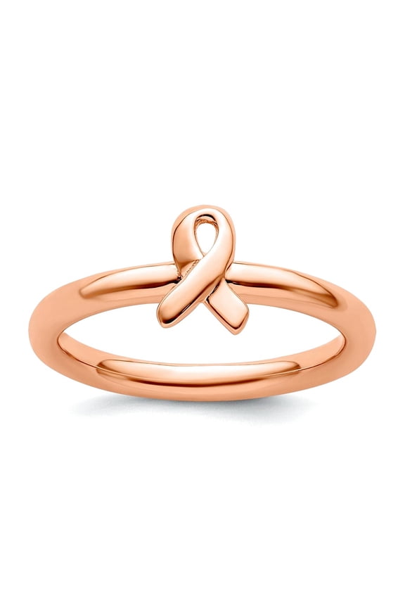 925 Sterling Silver Polished Stackable Rose Gold Awareness Ribbon Ring Size 9 Stackable Ring for Women