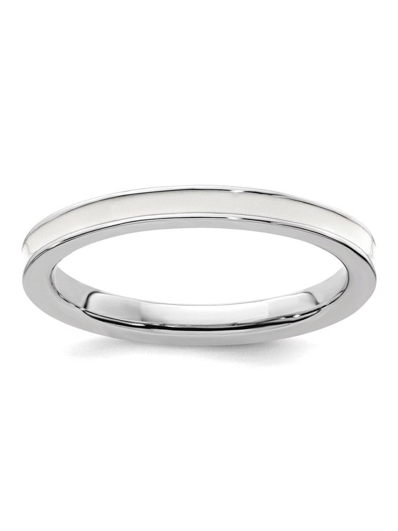 925 Sterling Silver Polished Stackable White Enameled 2.25mm Ring Size 5 Stackable Ring for Women