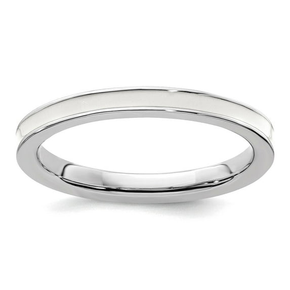 925 Sterling Silver Polished Stackable White Enameled 2.25mm Ring Size 8 Stackable Ring for Women