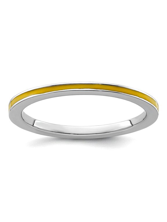 925 Sterling Silver Polished Stackable Yellow Enameled 1.5mm Ring Size 5 Stackable Ring for Women