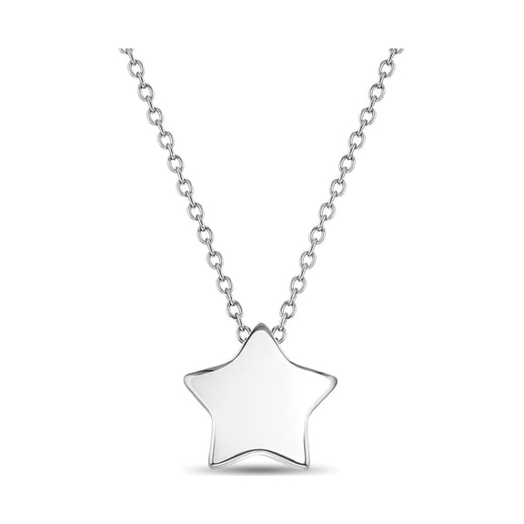 925 Sterling Silver Polished Star Necklace For Young Girls and Pre-Teens 16"