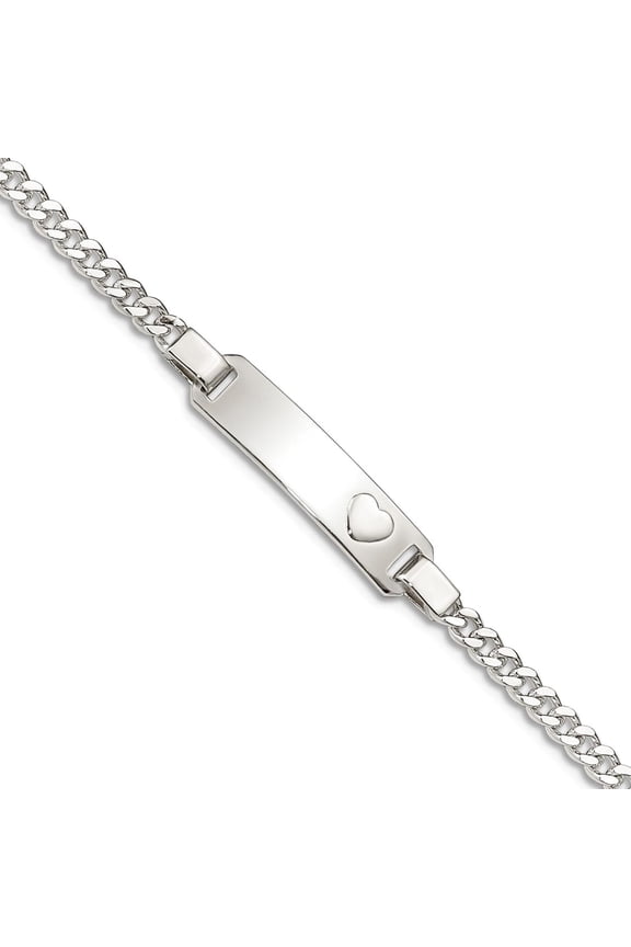 925 Sterling Silver Polished ID with Love Heart Bracelet 6 Inch Lobster Claw 6mm Wide Identification Bracelet