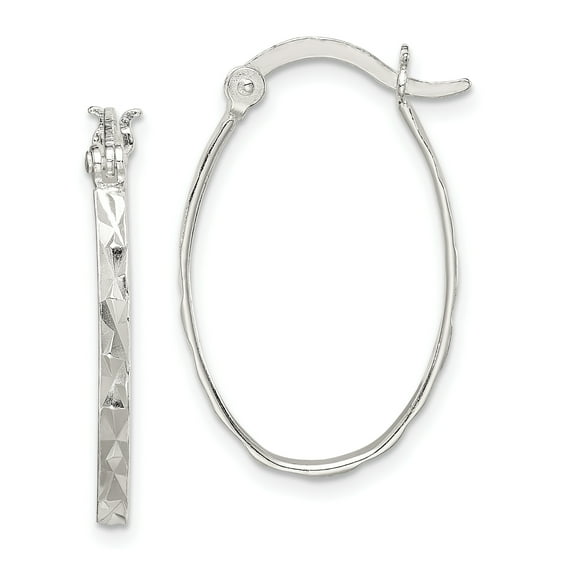925 Sterling Silver Polished & Textured Oval Hoop Earrings