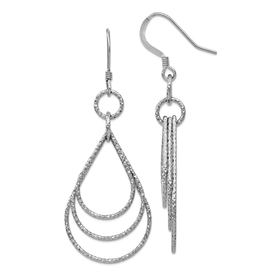 925 Sterling Silver Polished Textured Shepherd Hook Long Drop Dangle Earrings 56.5x20.78mm Wide Dangle Earring for Women