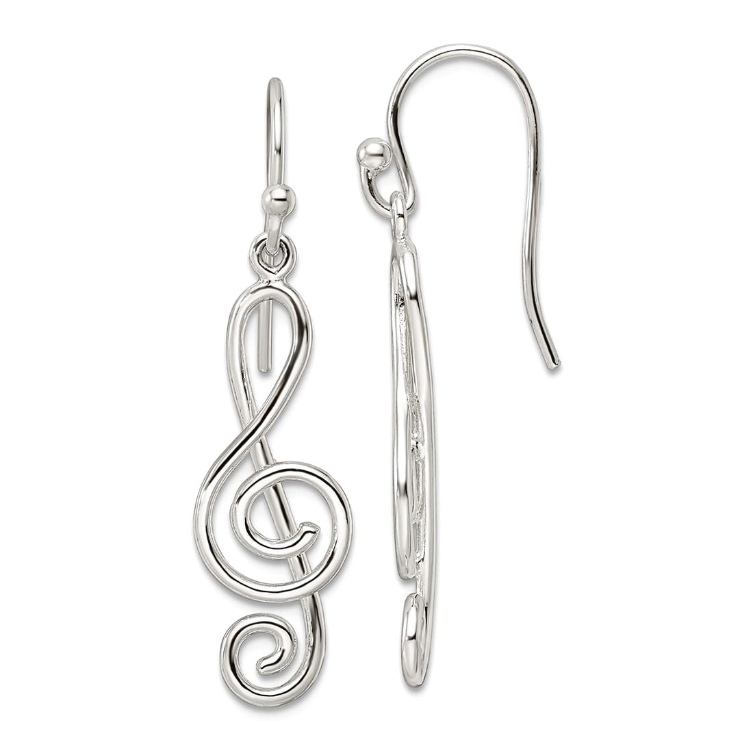 925 Sterling Silver Polished Treble Clef Dangle Shepherd Hook Earrings 38.14x9.34mm Wide Dangle Earring for Women
