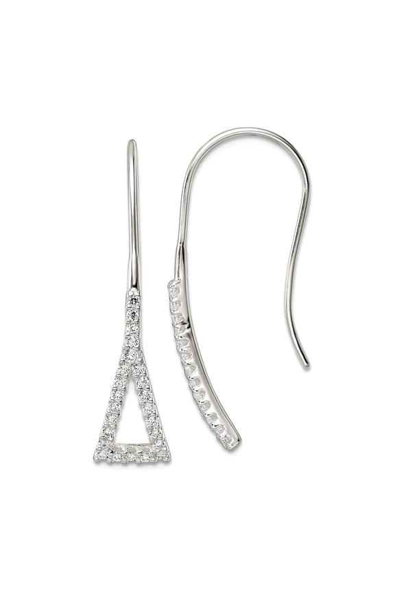 925 Sterling Silver Polished Triangle Cubic Zirconia Long Drop Dangle Earrings 33.5x7.9mm Wide Dangle Earring for Women