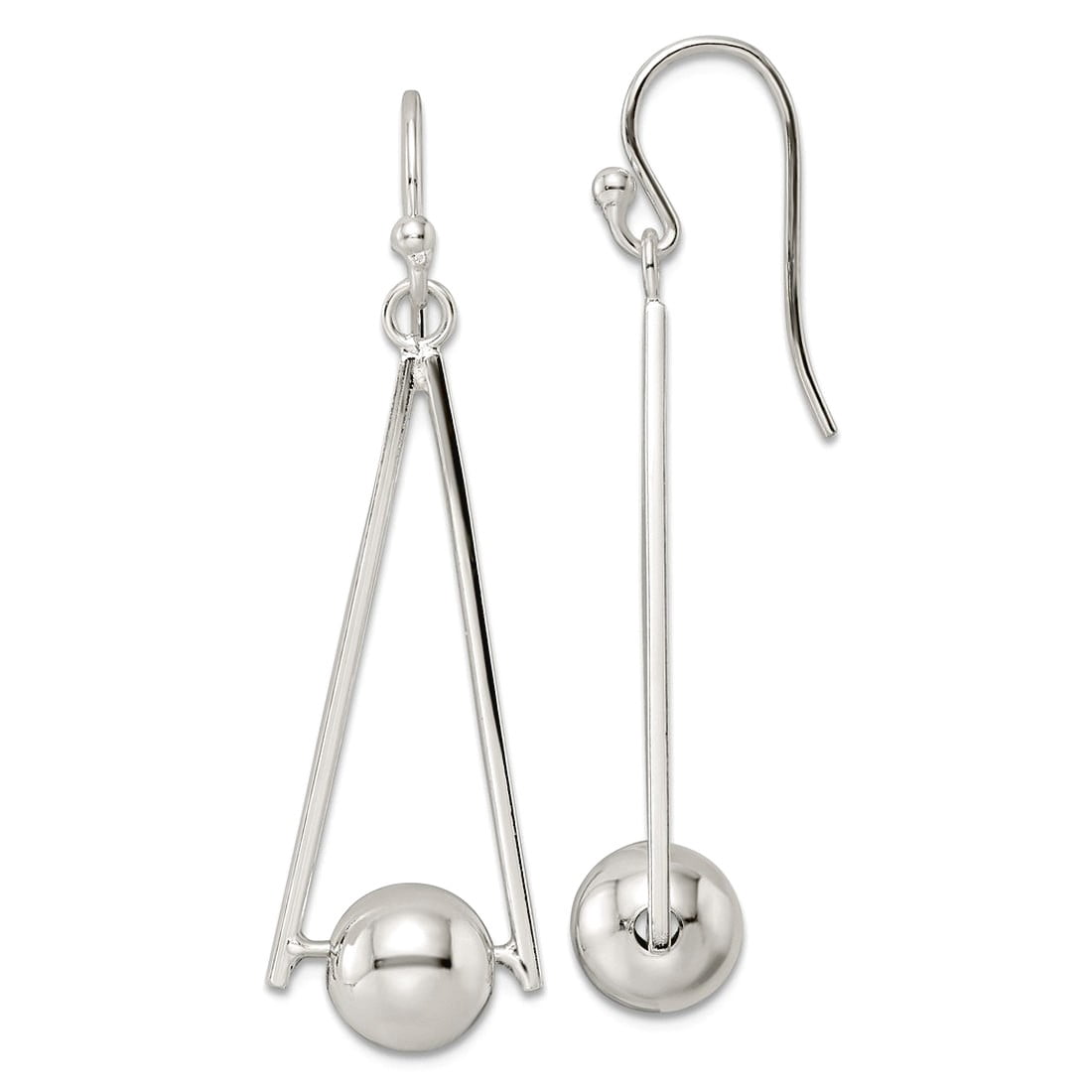 925 Sterling Silver Polished Triangle and Ball Dangle Shepherd Hook Earrings 44.6x12.9mm Wide Ball Earring for Women