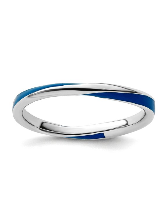 925 Sterling Silver Polished Twisted Blue Enameled 2.5 x 2.25mm Stackable Ring Size 5 Stackable Ring for Women