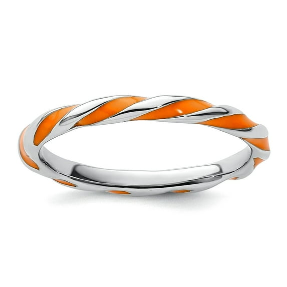 925 Sterling Silver Polished Twisted Orange Enameled 2.4 x 2.0mm Stackable Ring Size 10 Stackable Ring for Women