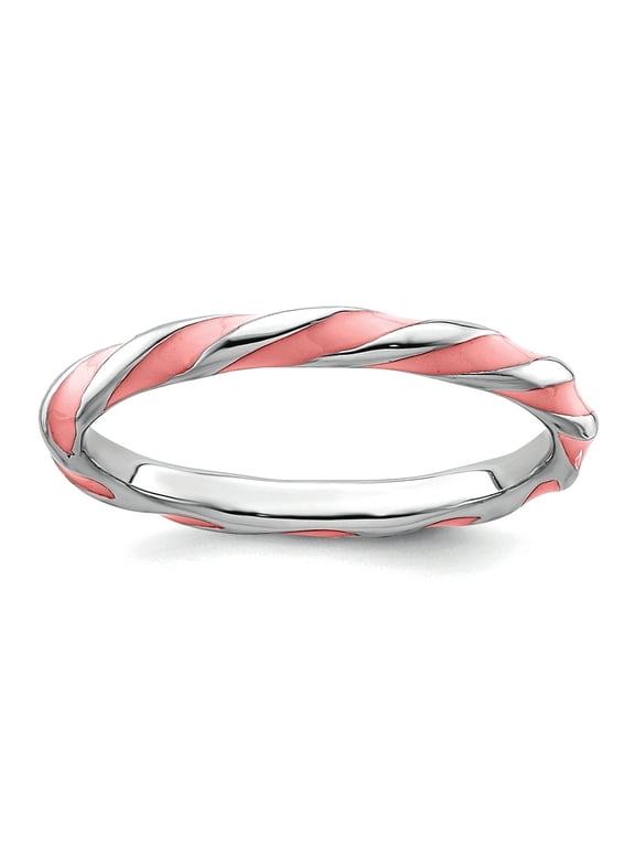 925 Sterling Silver Polished Twisted Pink Enameled 2.4 x 2.0mm Stackable Ring Size 5 Stackable Ring for Women