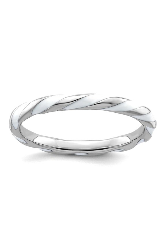 925 Sterling Silver Polished Twisted White Enameled 2.4 x 2.0mm Stackable Ring Size 8 Stackable Ring for Women