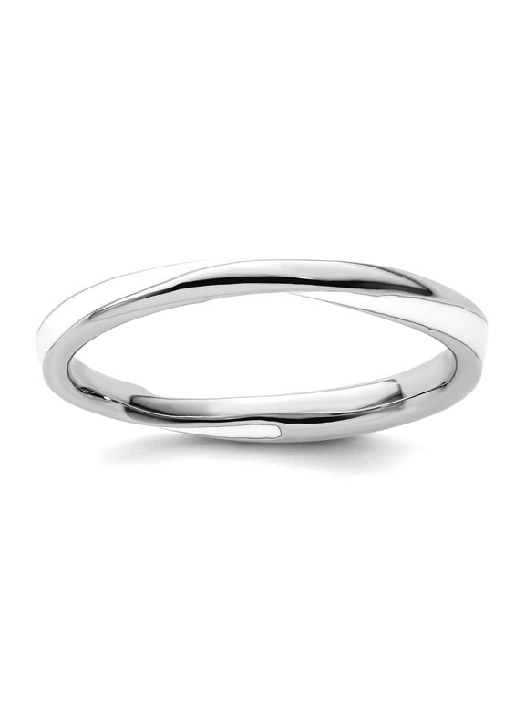 925 Sterling Silver Polished Twisted White Enameled 2.5 x 2.25mm Stackable Ring Size 6 Stackable Ring for Women