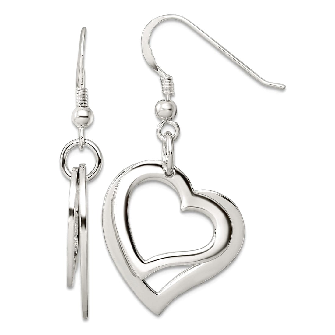 925 Sterling Silver Polished Two Piece Open Love Heart Shepherd Hook Earrings 41.5x21.1mm Wide Stud Earring for Women