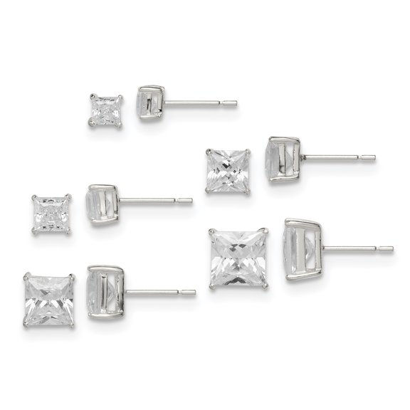 925 Sterling Silver Polished White CZ Post Earrings Set