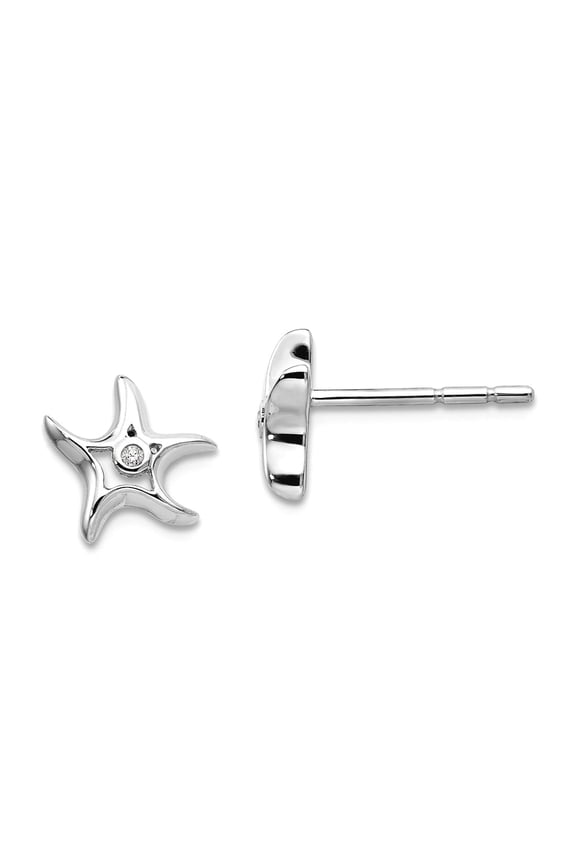 925 Sterling Silver Polished White Ice Diamond Sea shell Nautical Starfish Post Earrings 8x9mm Wide Stud Earring for Wom