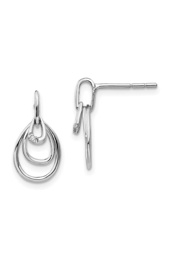 925 Sterling Silver Polished White Ice Teardrop Diamond Post Earrings Measures 15x9mm Wide - Earring for Women