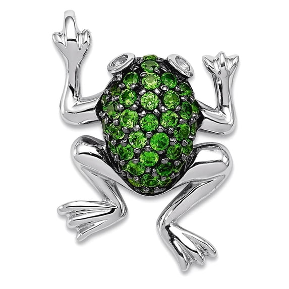 925 Sterling Silver Polished White Topaz and Chrome Diopside Frog Chain Slide Pendant 23x16mm Wide Chain Necklace for Wo