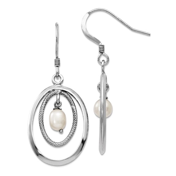 925 Sterling Silver Polished With Freshwater Cultured Pearl Shepherd Hook Long Drop Dangle Earrings 42x17.93mm W Dangle