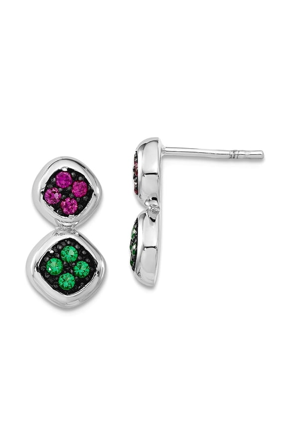 925 Sterling Silver Polished With Simulated Ruby and Simulated Green Spinel Post Earrings 15x7mm Wide Stud Earring for W