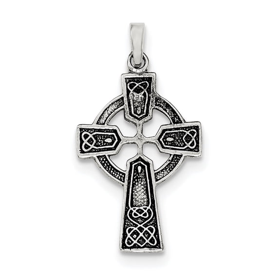 925 Sterling Silver Polished and Antiqued Celtic Cross Pendant / Charm