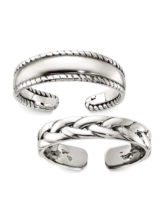 925 Sterling Silver Polished and Oxidized Set Of 2 toe rings toe ring for Women - 3.2 Grams
