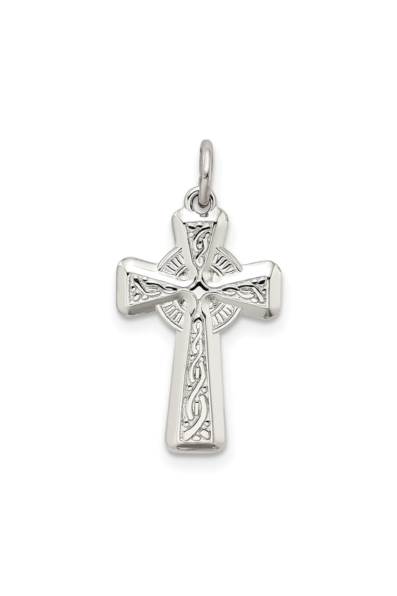 925 Sterling Silver Polished and Textured Celtic Cross Shaped Pendant