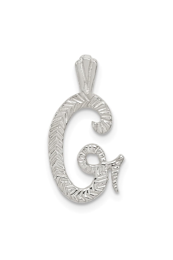 925 Sterling Silver Polished and Textured Letter G Chain Slide Pendant