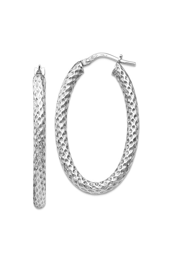 925 Sterling Silver Polished and Textured Oval Hinged Hoop Earrings 35x21.3mm Wide 4.3mm Thic Hoop Earring for Women