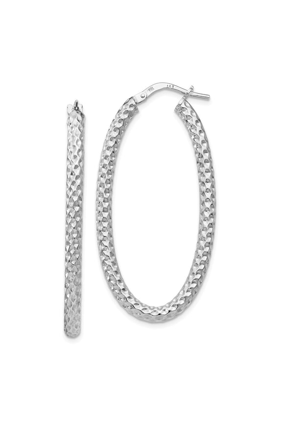 Sterling Silver Polished and Textured Oval Hinged Hoop Earrings - Measures 42x13.9mm Wide 2.94mm Thi