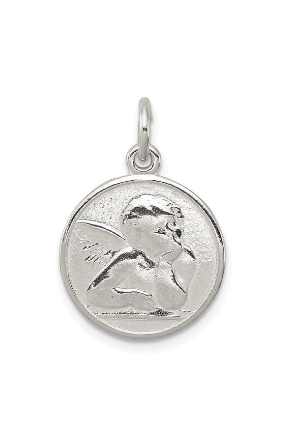 925 Sterling Silver Polished and Textured Small Raphael Angel Shaped Pendant