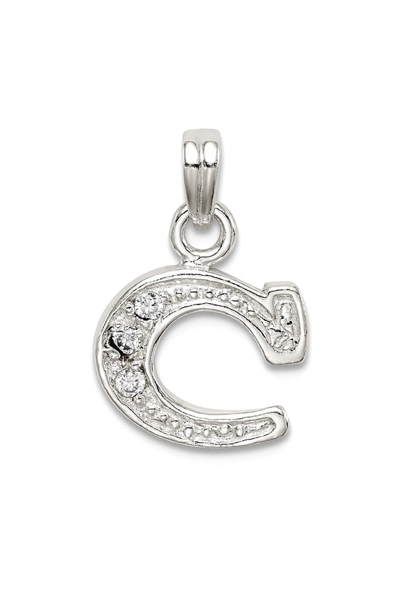 925 Sterling Silver Polished and satin Cubic Zirconia Letter Name Personalized Monogram Initial C Pendant Necklace 17x12