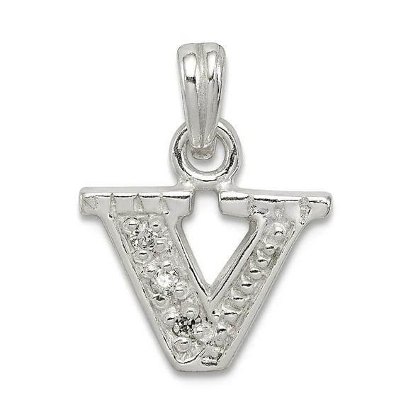 925 Sterling Silver Polished and satin Cubic Zirconia Letter Name Personalized Monogram Initial V Pendant Necklace Penda