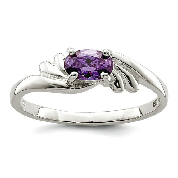 925 Sterling Silver Polished back Purple Oval Cubic Zirconia Ring Size 6 2mm Wide Ring for Women