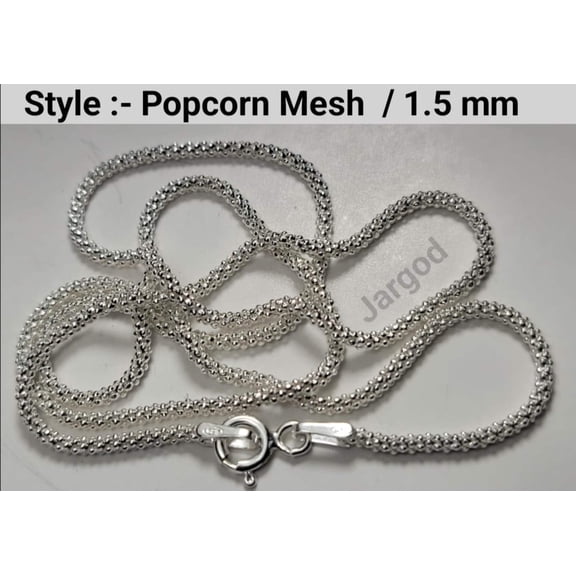 925 Sterling Silver Popcorn Mesh Chain Necklace 1.5mm Italy Jargod
