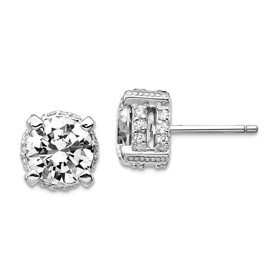 925 Sterling Silver Post 8mm Cubic Zirconia Stud Earrings 8x8mm Wide Stud Earring for Women