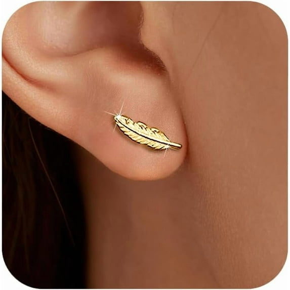 925 Sterling Silver Post Feather Cartilage Studs Earrings for Women Cute Tiny Animal Feather Flat Back Piercing Earrings Small Ear Crawler Earring Jewelry Birthday Gifts to Daughter