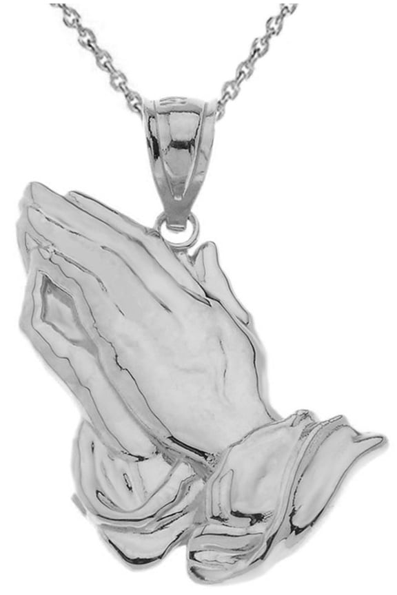 .925 Sterling Silver Praying Hands Pendant Necklace (Pendant with 16" chain)