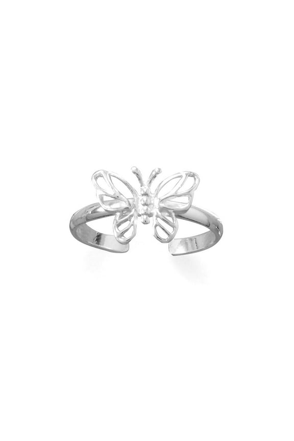925 Sterling Silver Pretty Butterfly Angel Wings toe ring Polished Adjustable 11.9mm X 8.5mm toe ring for Women