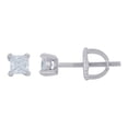 thumbnail image 1 of 925 Sterling Silver Princess Cut Solitaire Cubic Zirconia Unisex Classic Basket Set Square Stud Earrings | 3mm, 1 of 1