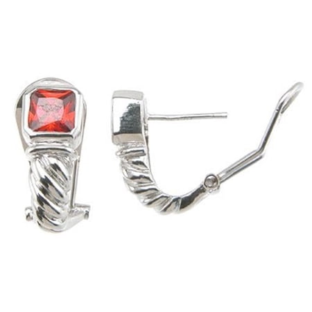 925 Sterling Silver Princess Fashion Bezel Earrings, Rhodium Finish