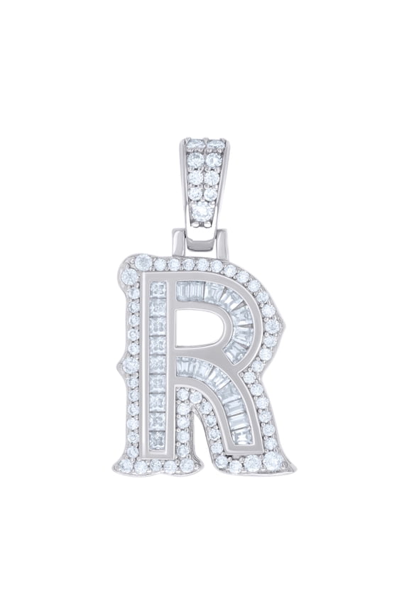 925 Sterling Silver Princess Moissanite Block Letter R Initial Pendant 0.48 CT