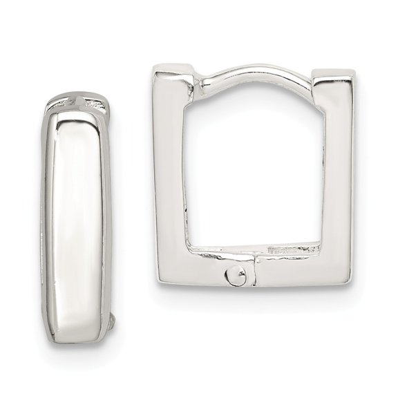 925 Sterling Silver Princess Square Hinged Hoop Earrings; for Adults and Teens; for Women and Men