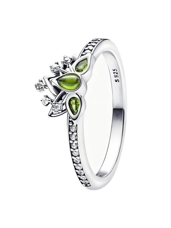 925 Sterling Silver Princess Water Lily Crown Ring Women Finger Ring For Party Jewelry