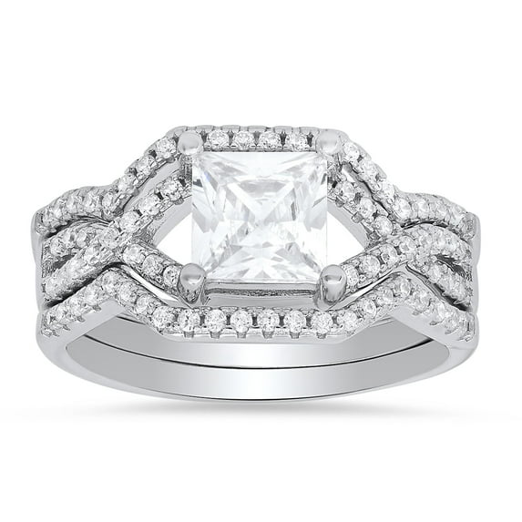 925 Sterling Silver Princess-cut Diamond CZ 3pc Stackable Ring Set