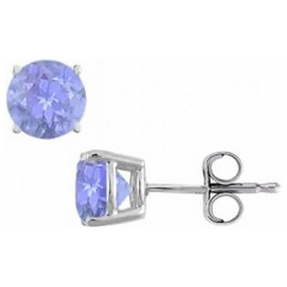 925 Sterling Silver Prong Set Created Tanzanite Stud Earrings - 1 CT TGW , 2 Stones