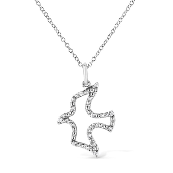 .925 Sterling Silver Prong-Set Diamond Accent Dove Bird Pendant 18" Necklace (I-J Color, I1-I2 Clarity)