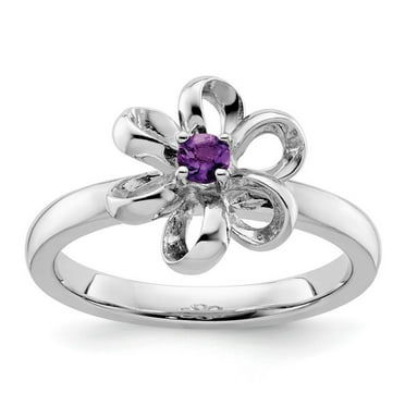 925 Sterling Silver Prong set Stackable Polished Amethyst Flower Ring Size 7-Stackable-Ring for Women