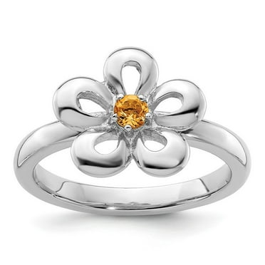 925 Sterling Silver Prong set Stackable Polished Citrine Flower Ring Size 7-Stackable-Ring for Women