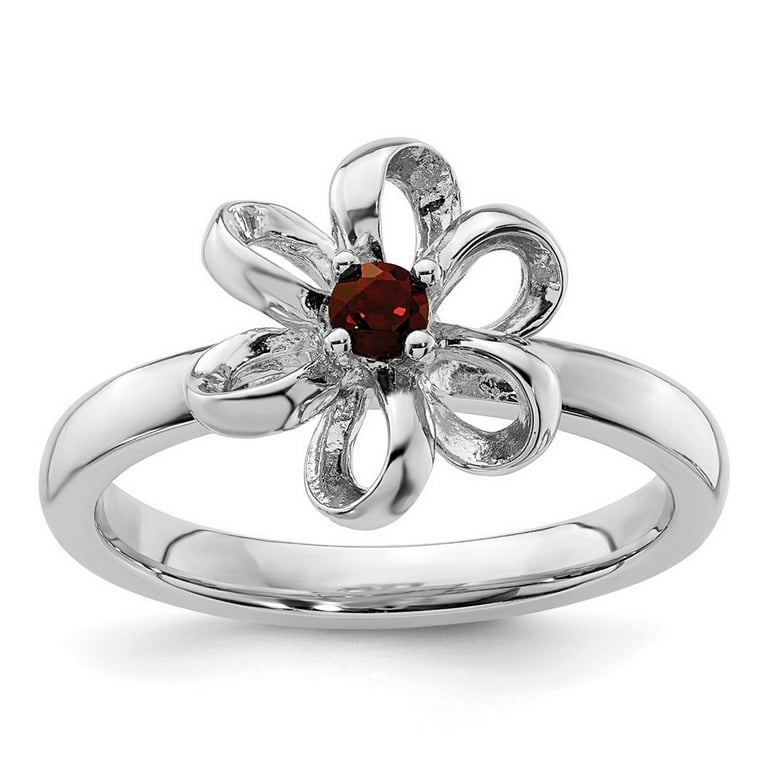 Sterling Silver Stackable Expressions Garnet Flower Ring Sterling Silver Stackable Expressions Garnet Flower Ring