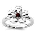 thumbnail image 1 of 925 Sterling Silver Prong set Stackable Polished Garnet Flower Ring Size 8 Stackable Ring for Women, 1 of 2